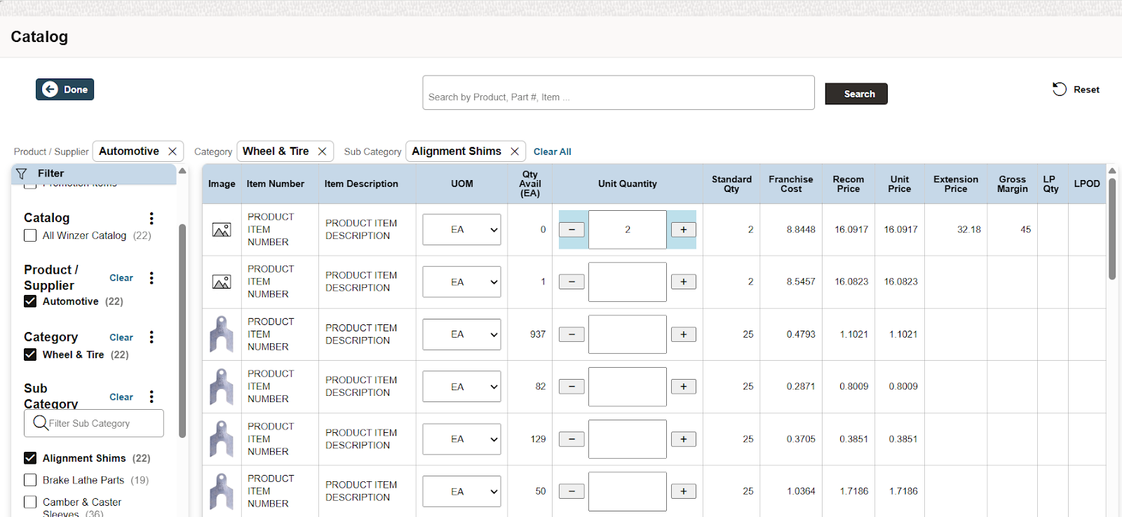 OAN eCommerce Light franchise catalog